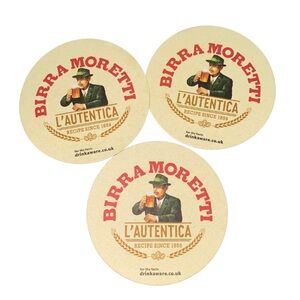 Birra Moretti L’Autentica Beer Mats Coasters Set of 3 – Italian Pub Collectible